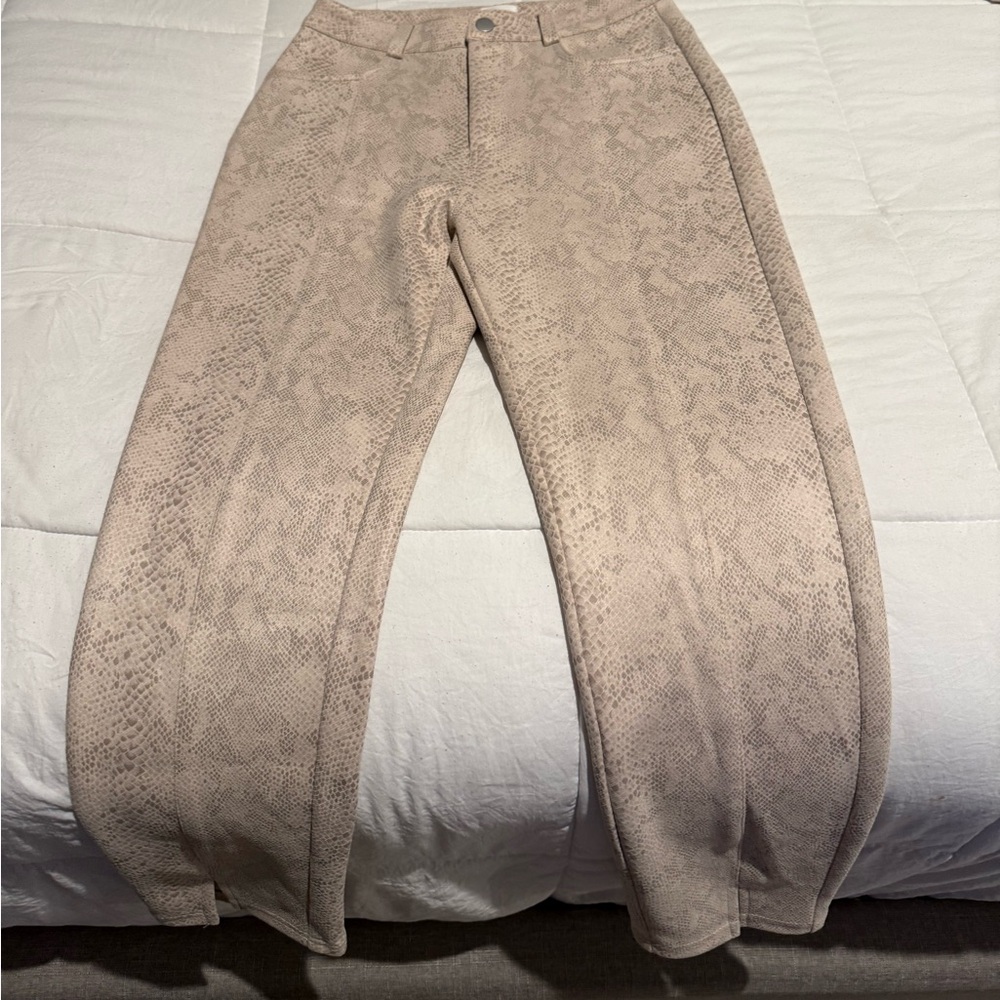 Le Lis Beige Snake Print Flare Jeans